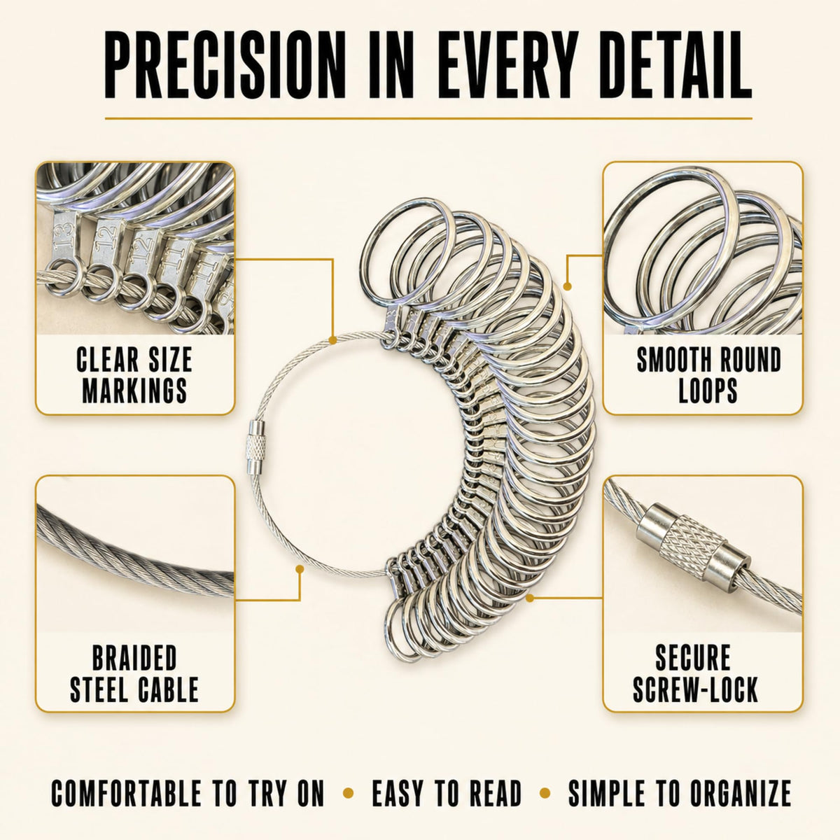 Ring Sizer Measuring Tool Stainless Steel Finger Rings Gauge 0-13 Sizing Measuring with Half Size 27 Pcs