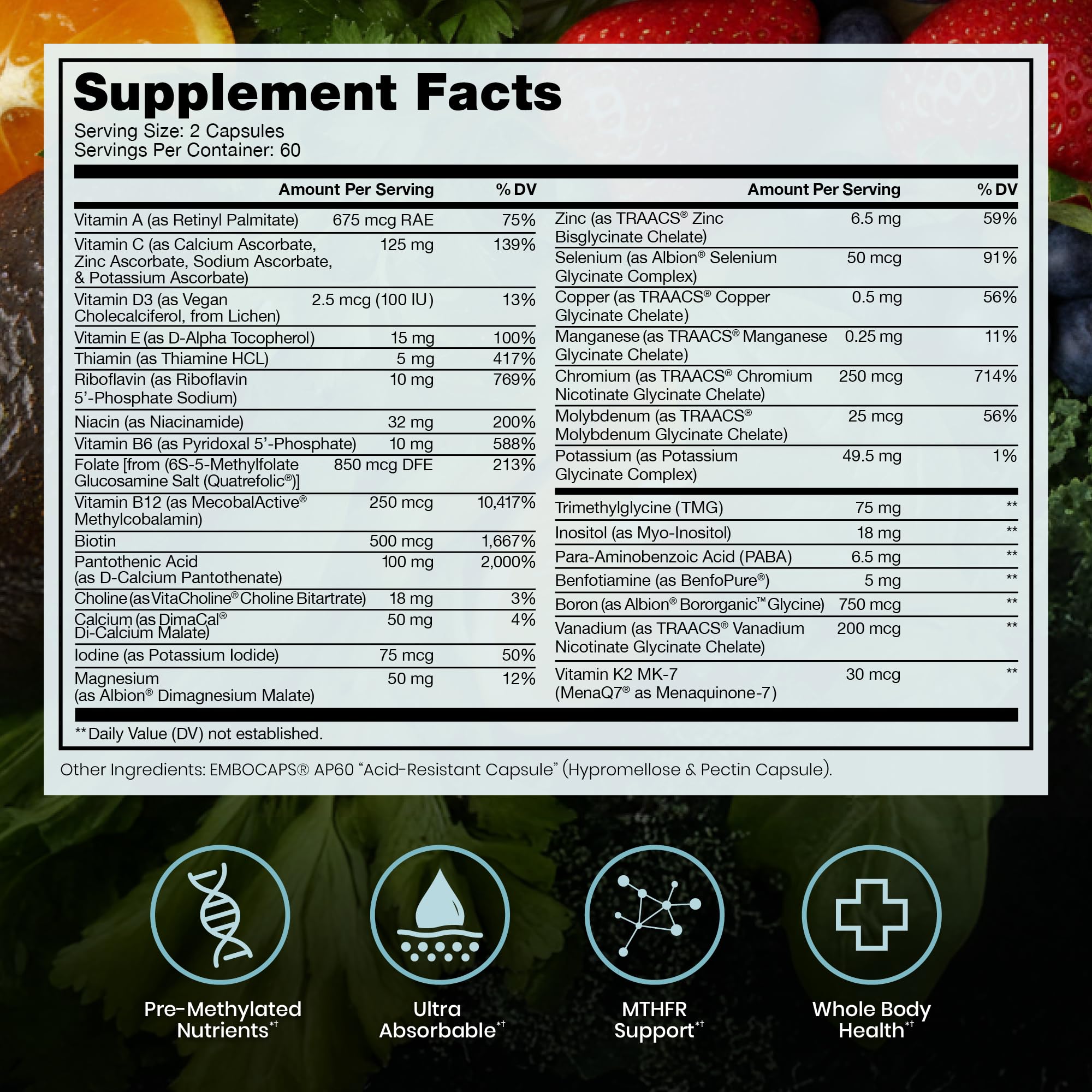 Pure Therapro Rx Methyl Multi Without Iron, Multivitamin, 120 Capsules | Daily Multivitamin with Vitamin C, B12, A, Methyl B12 & Methylfolate, For Men & Women, Made in USA, 60 Servings
