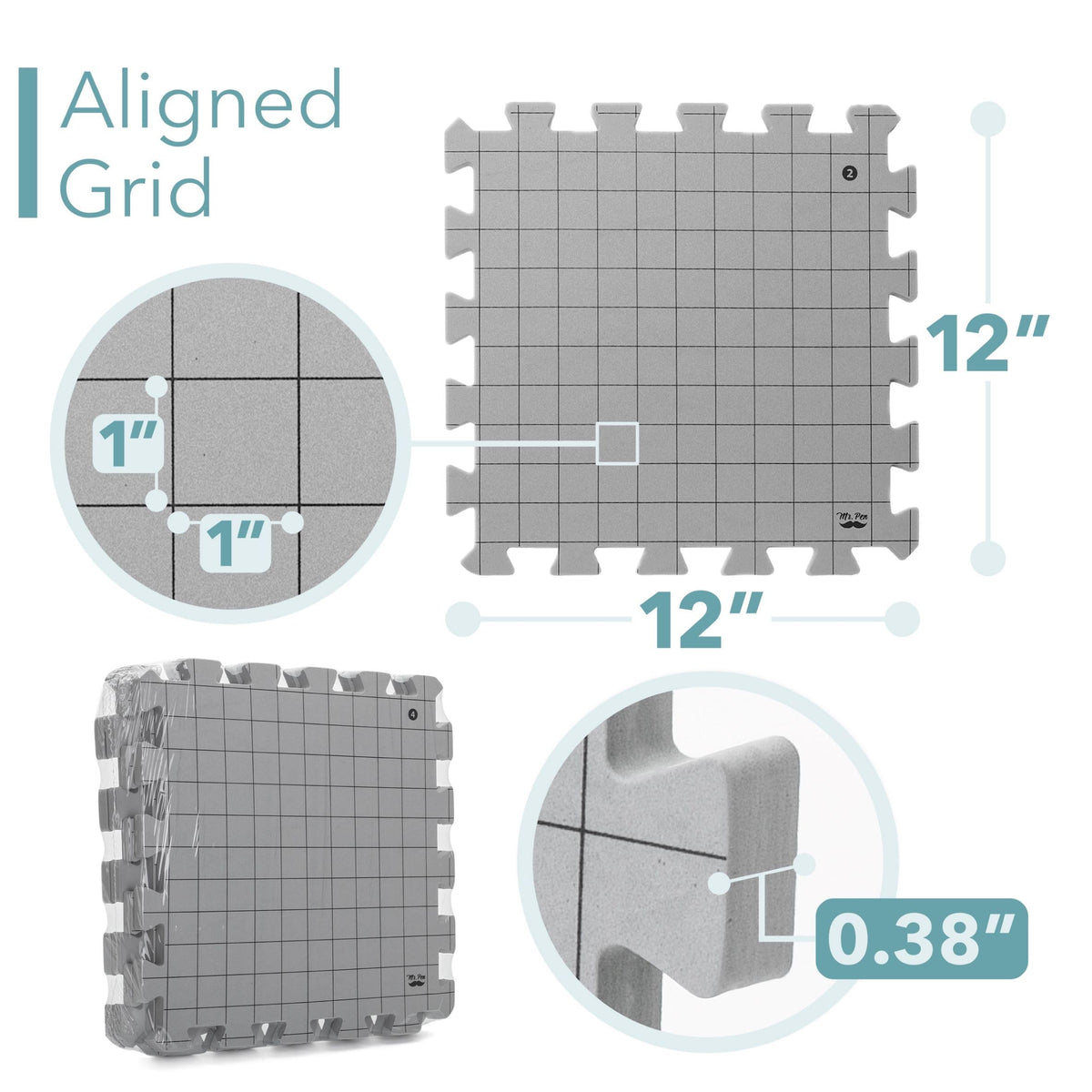 Mr. Pen- Interlocking Blocking Mats, 12” x 12”, 4 Pack with 50 T-Pins