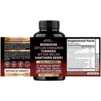 Berberine with Ceylon Cinnamon, Bitter Melon, Hawthorn & Turmeric - 60 Caps | 15in1 Supplement with ACV, Citrus Bergamot - Heart, Metabolism & Energy Support - for Men & Women - Vegan, 60-Day Supply