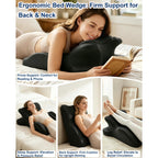 Ergonomic Memory Foam Wedge Pillow, 27° Bed Wedge Support, Black