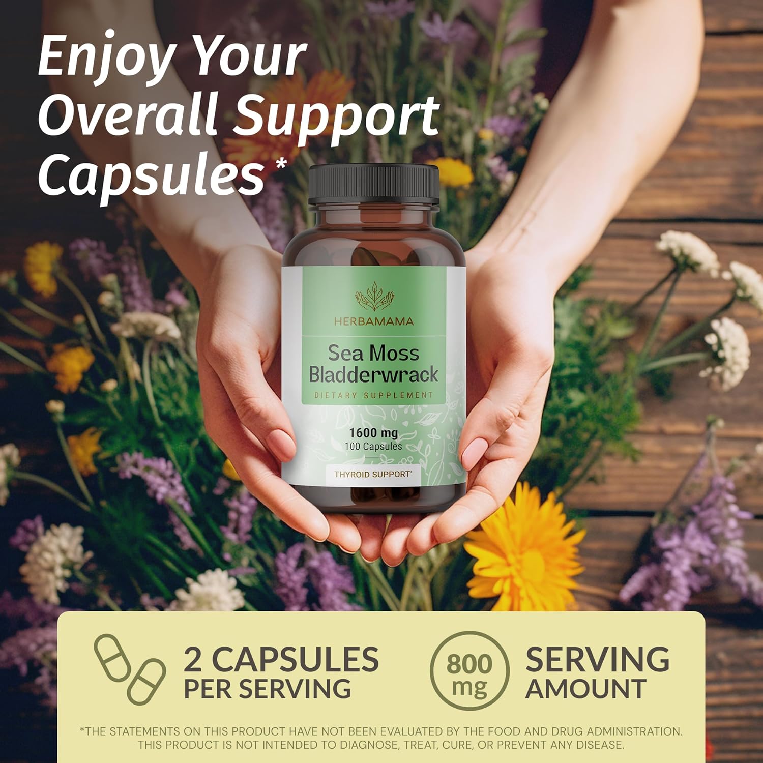 Buy now HERBAMAMA Sea Moss and Bladderwrack Capsules - 1600mg Irish Sea Moss for Immune Support - Vegan, Non-GMO Immunity Supplement for Overall Support at indiglob india