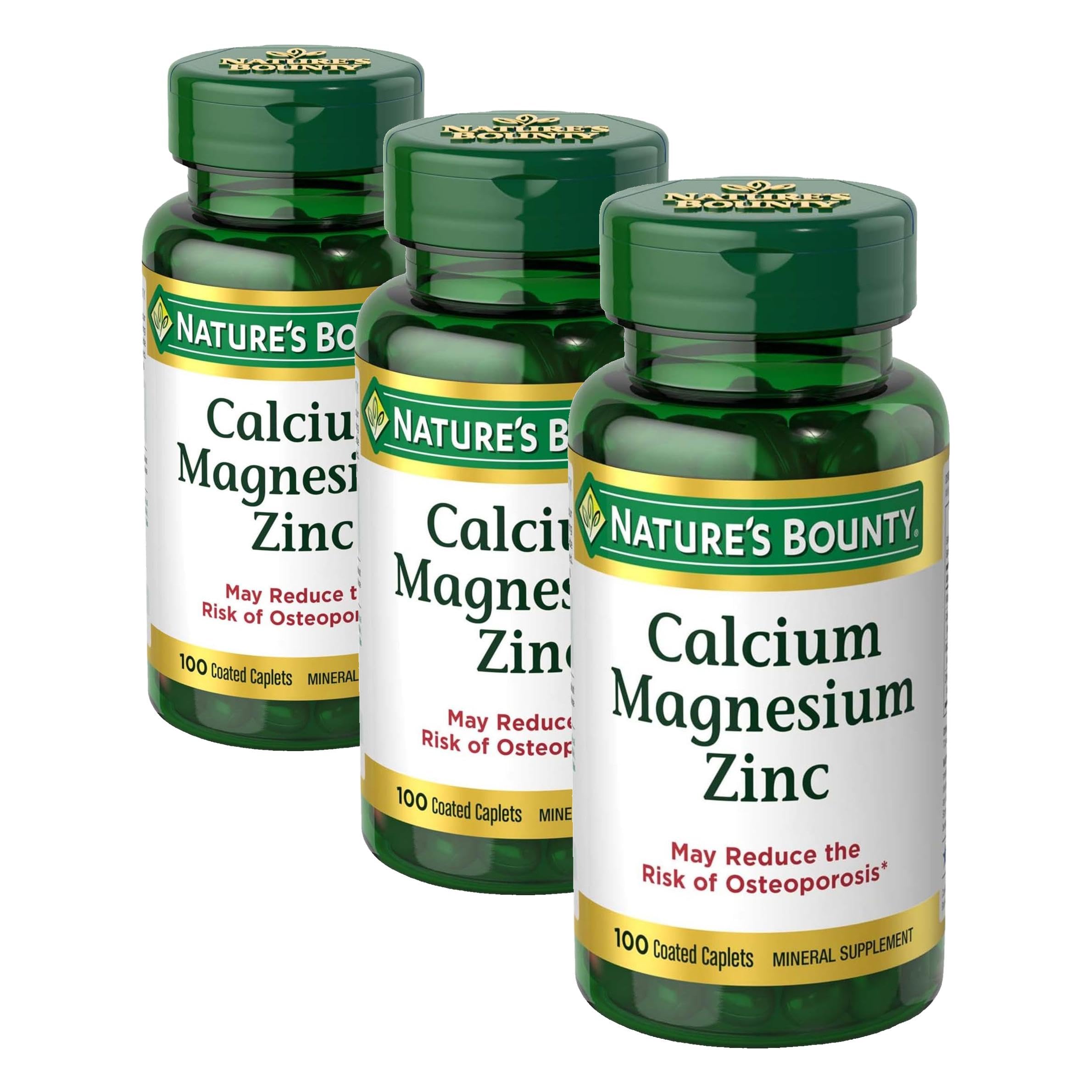 Nature's Bounty Calcium Magnesium & Zinc Caplets, 100 Count