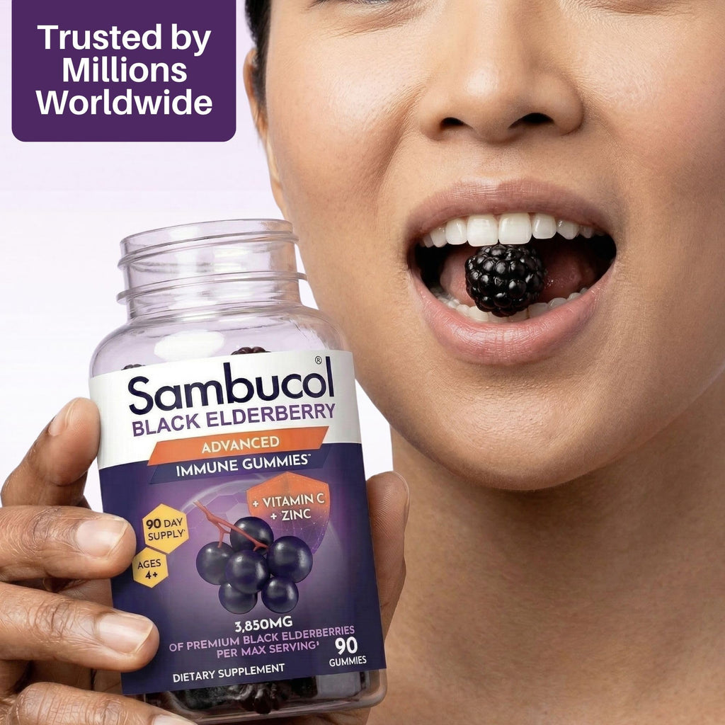 Sambucol Elderberry Gummies - Immune Support Supplement - 90 Count | Advanced Formula For Adults & Kids with Vitamin C & Zinc, Sambucol Elderberry are High in Antioxidants, Gluten Free, Vegan