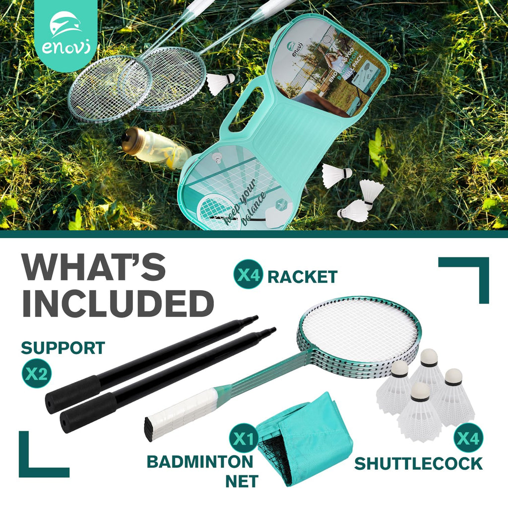 EasyGo Badminton Set with Net, 4 Rackets, 4 Shuttlecocks, Portable Storage Box, for Backyards, Outdoor Games, Yard Games