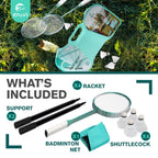 EasyGo Badminton Set with Net, 4 Rackets, 4 Shuttlecocks, Portable Storage Box, for Backyards, Outdoor Games, Yard Games