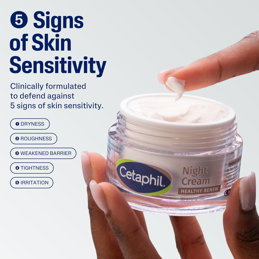 Cetaphil Healthy Renew Night Face Cream, Anti-Wrinkle, Peptides, 1.7 oz | Skin Tightening, Wrinkle Repair, Retinol Alternative, Fragrance Free, Sensitive Skin, Firming Peptide Night Cream For Women
