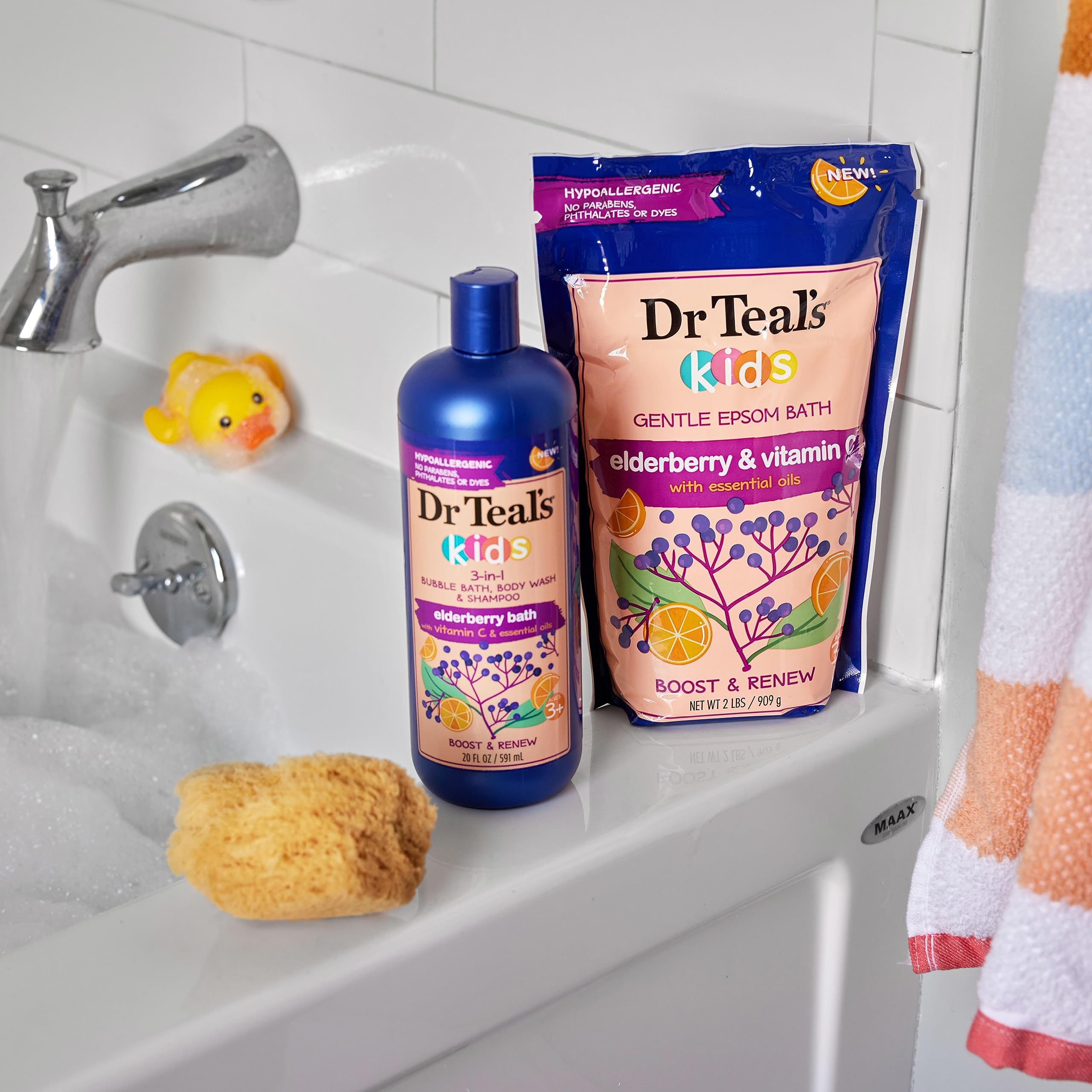 Dr Teal's Kids 3-in-1 Elderberry Bath: Bubble Bath, Body Wash & Shampoo, 20 fl oz