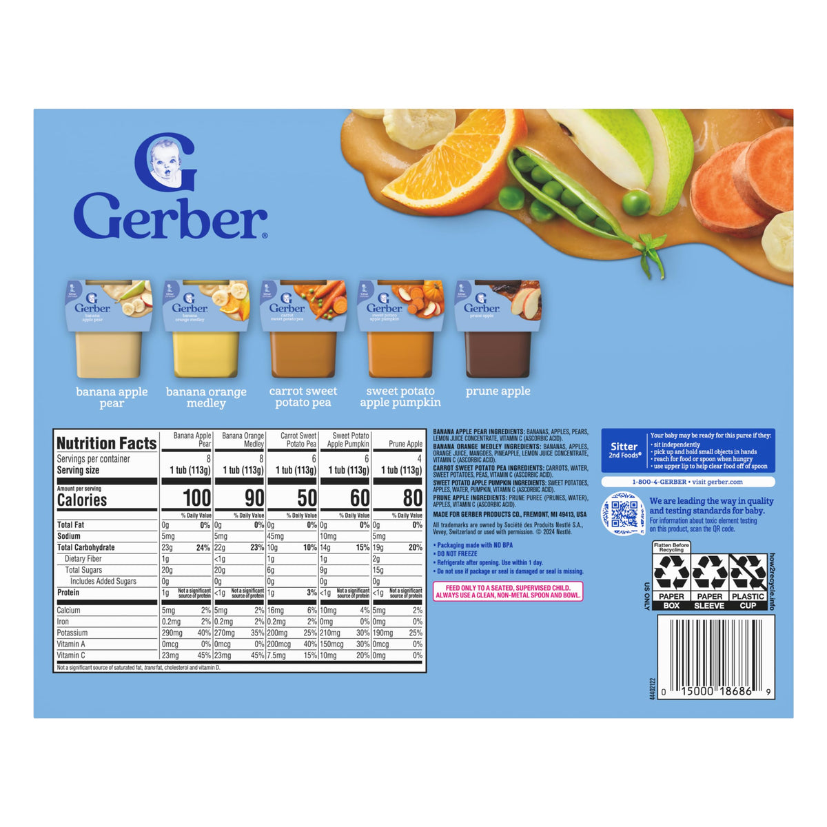 Gerber Stage 2 Super Blend Baby Food Variety Pack, 4 Oz, 32 Pack
