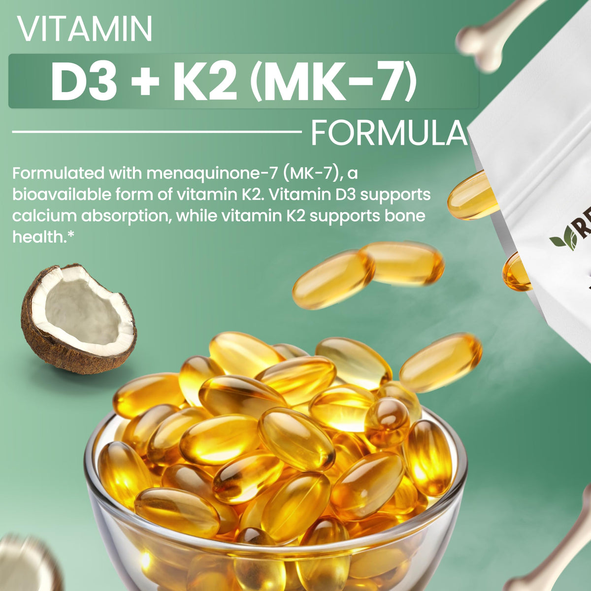 Resilia D3 K2 Vitamin 10000 IU + MK-7 200 mcg – High Potency Softgels with Coconut Oil for Maximum Absorption – Supports Bone Strength, Heart Health & Immune System – (30 Count)