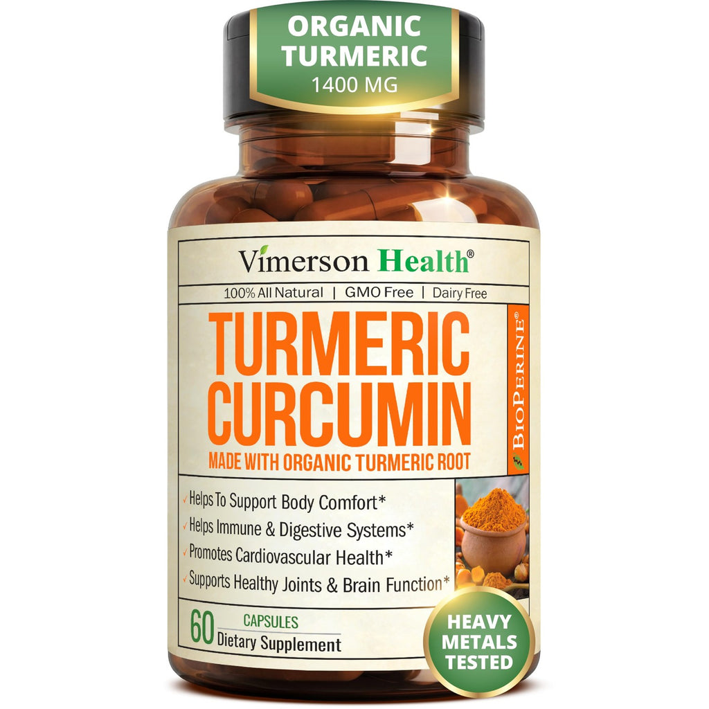 Turmeric Curcumin Supplement – 1400mg Organic Turmeric Curcumin with Black Pepper Extract for Max Absorption – Digestive & Joint Supplements for Men & Women w. Tumeric Extract & Bioperine – 60 Caps