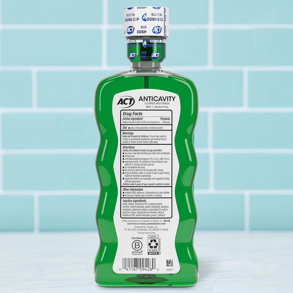 Buy now ACT Anticavity Zero Alcohol Fluoride Mouthwash 18 fl. oz., With Accurate Dosing Cup, Mint at indiglob india