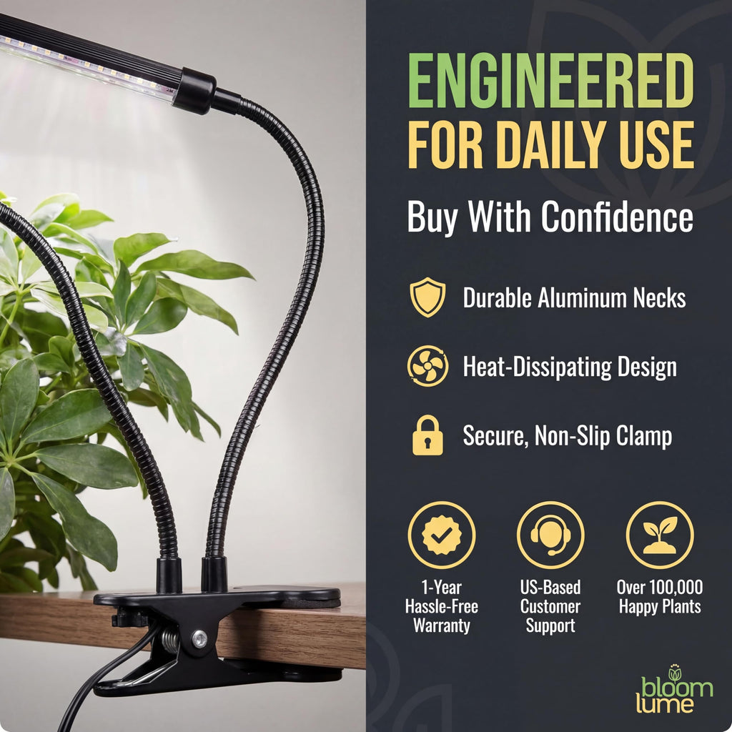Bloom Lume LED Grow Lights for Indoor Plants Full Spectrum 6000K - Plant Grow Lights Indoor Features Multi Mode Color Spectrums (Red, White & Blue), Dimmable, Auto Timer, Clip on Gooseneck Plant Lamp