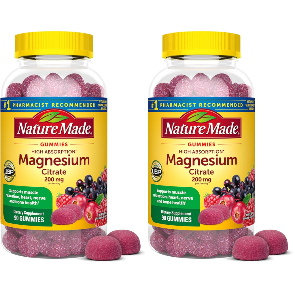 Nature Made High Absorption Magnesium Citrate 200mg per Serving, 60 Gummies | Magnesium Supplement for Muscle, Nerve, Bone and Heart Health Support, Mixed Berry Flavored Magnesium Gummies, 30 Day Supply