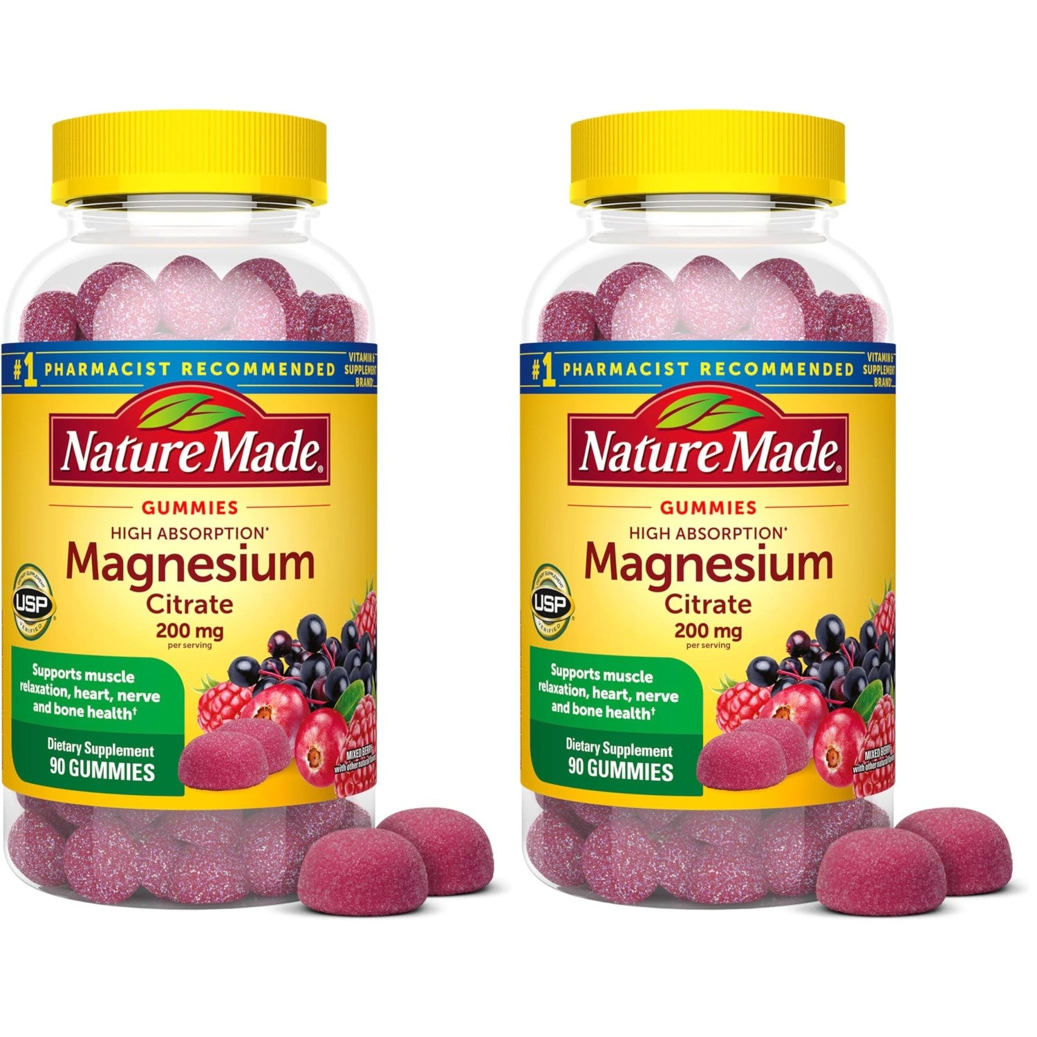 Nature Made High Absorption Magnesium Citrate 200mg per Serving, 60 Gummies | Magnesium Supplement for Muscle, Nerve, Bone and Heart Health Support, Mixed Berry Flavored Magnesium Gummies, 30 Day Supply