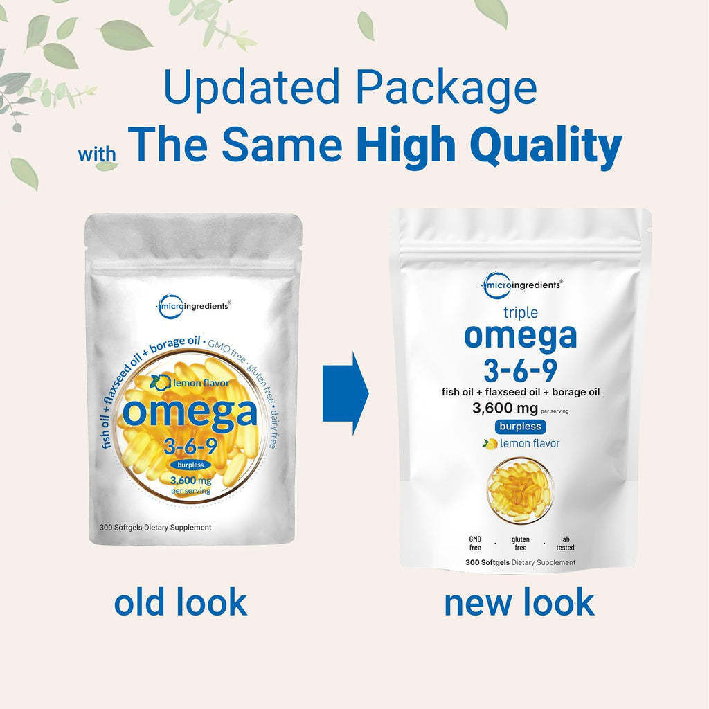 Ultra Omega 3-6-9 3600mg Per Serving, 300 Burpless Softgels | Lemon Flavor – Blend of Fish, Flaxseed, Borage Oils | Bioavailable Source, Non-GMO, No Gluten, Mercury Free