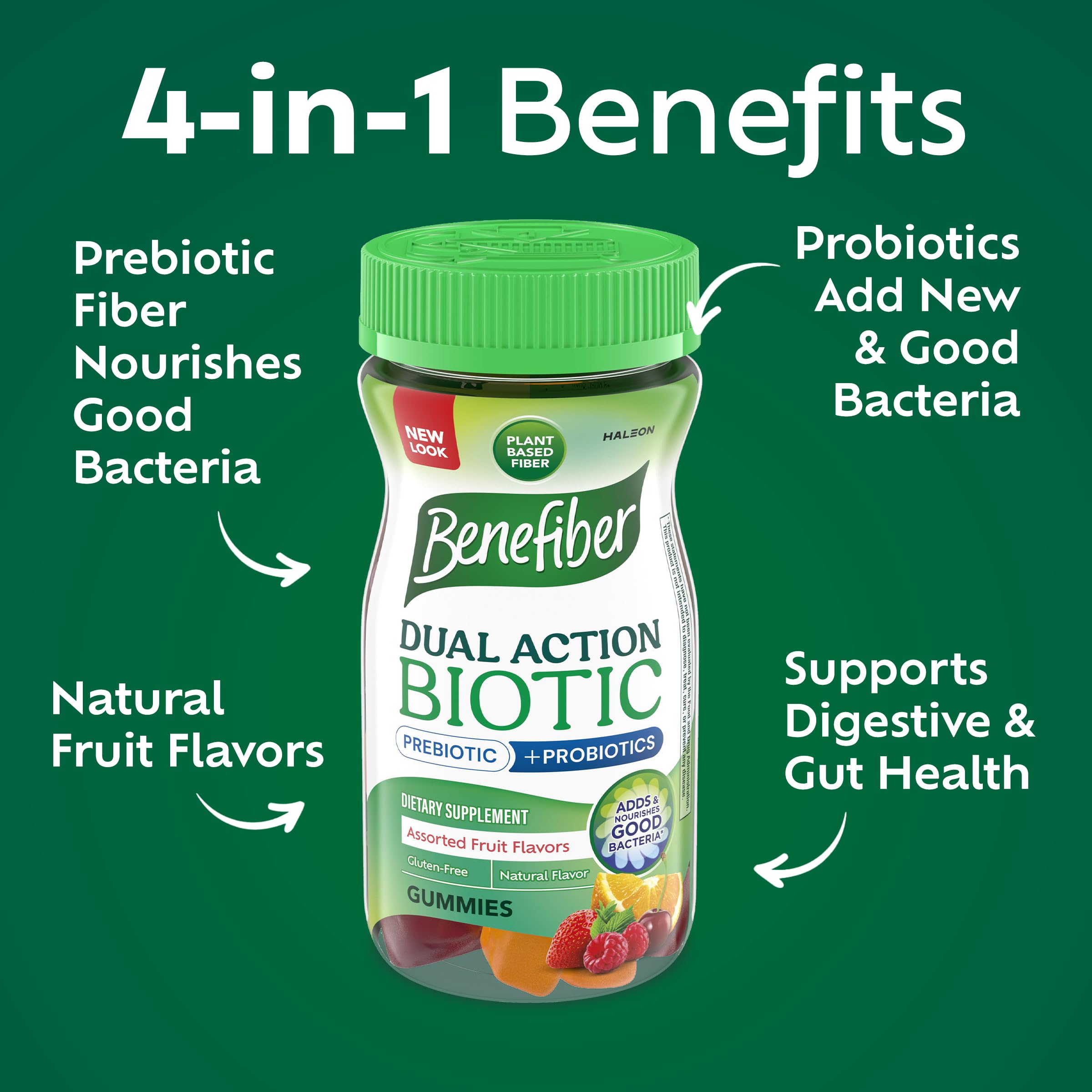 Benefiber Prebiotic Fiber Supplement Gummies, Assorted Fruit Flavor, 50 Ct | Plant-based Prebiotic Fiber, Supports Gut Health by Nourishing Good Gut Bacteria, GLP-1 Support for Digestive Health