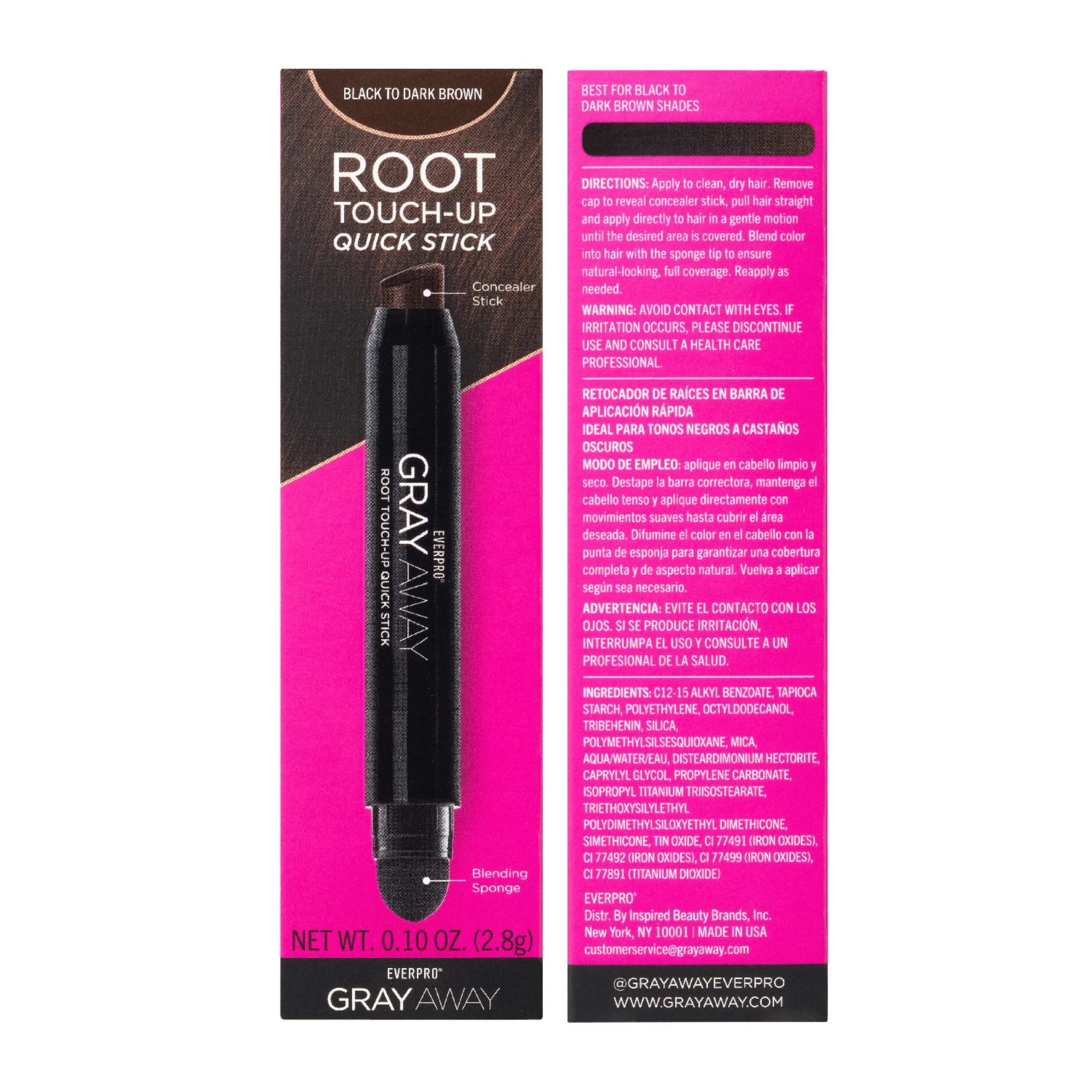 Gray Away Root Touch-Up Quick Stick, Black/Dark Brown, 0.1 oz | Root touch-up stick for gray coverage, targets roots, temples and hairline, lasts 24 hours, ammonia and peroxide-free