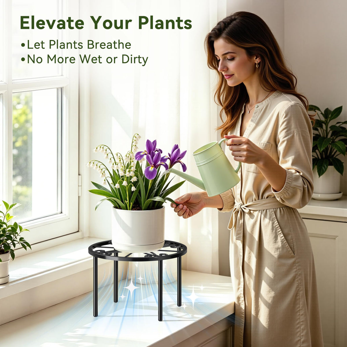 bussdis Plant Stand 1 PCS-10.2 IN Flower Pot Stand Plant Rack for Indoor and Outdoor Courtyard Gardens Black