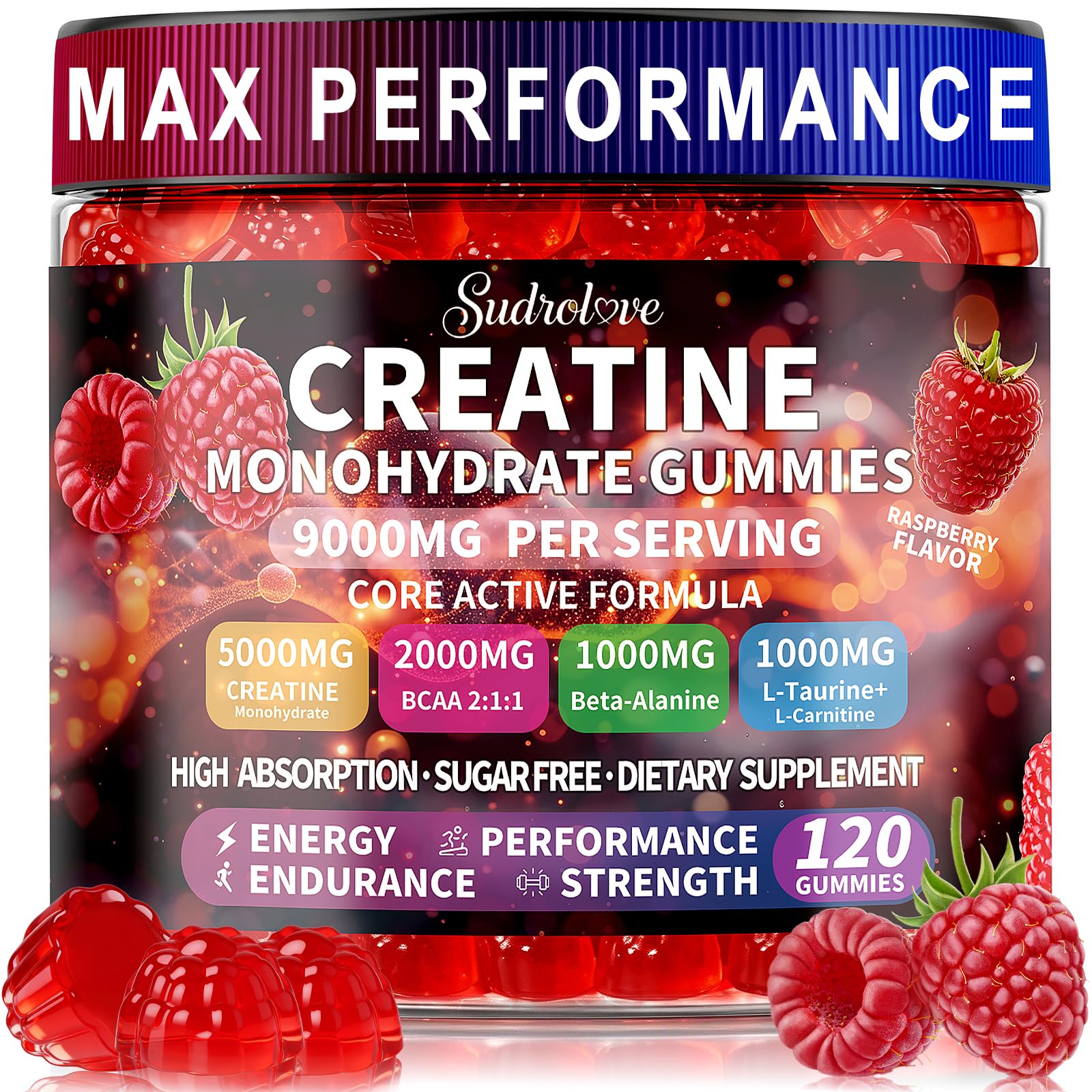 Creatine Monohydrate Gummies 5000mg for Women & Men,120 Count | Blended BCAA, Beta-Alanine, L-Taurine & L-Carnitine Plus B6 B12,Chewable Pre-Workout, Boost Stamina,Ease Muscle Soreness