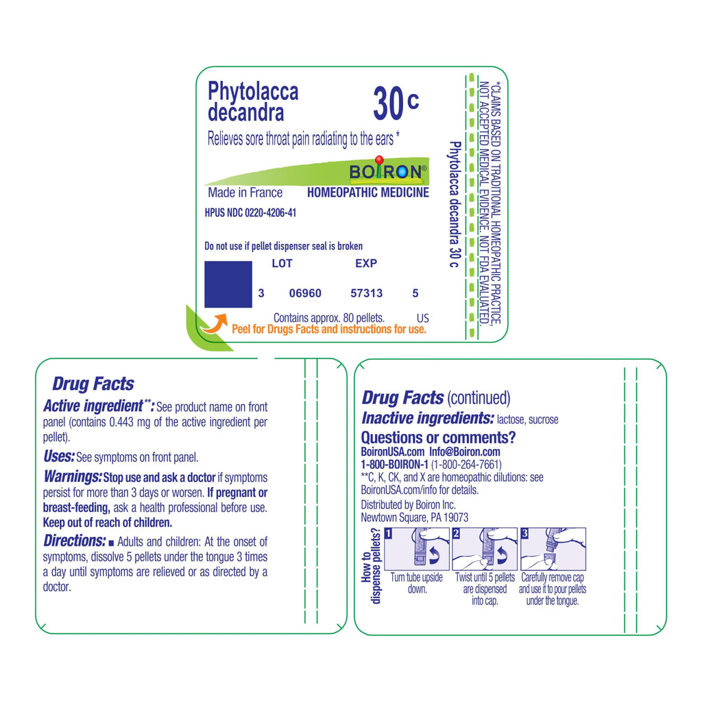 Boiron Phytolacca Decandra 30C Homeopathic Medicine for Sore Throat - 80 Pellets
