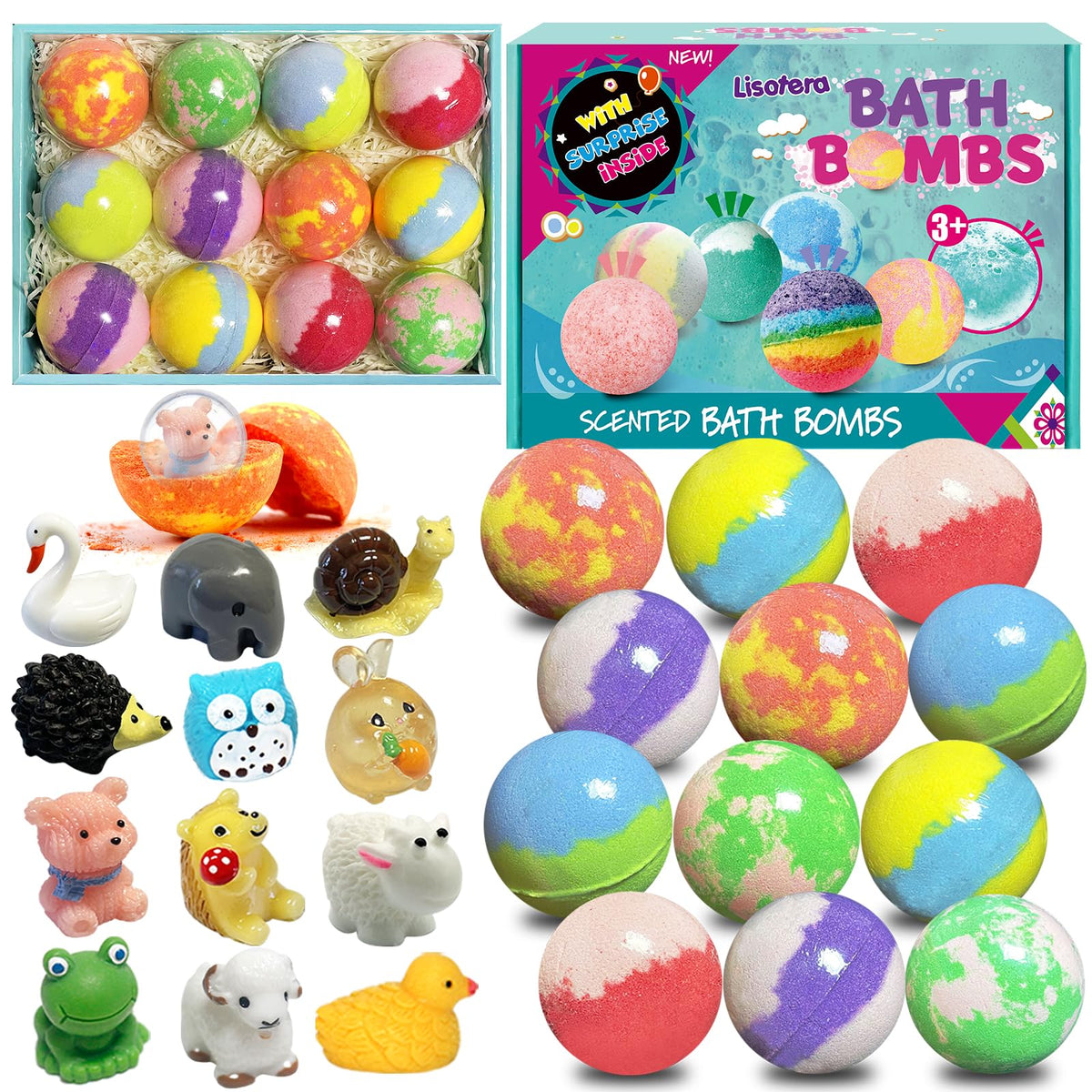 Bath Bombs for Kids with Surprise Toys Inside, 12pcs Bubble Fizzy Bath Bomb