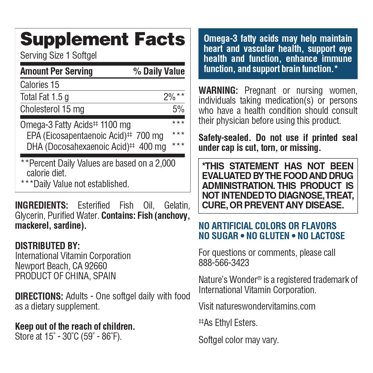 Nature's Wonder Fish Oil 1100mg Omega-3 Fatty Acids EPA & DHA,120 Softgels | Whole Body Support Joint, Heart, Immune, Eye & Brain Health for Women & Men, Rigorously Tested, Gluten-Free, 120 Day Supply