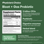 Physician's CHOICE Bloat & Gas Probiotic 5-in-1 Proactive Support + Daily Relief - Digestion & Gut Health- Herbals, Digestive Enzymes, Post & Prebiotics - Gas Relief for Adults - Women & Men - 30ct
