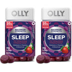 OLLY Max Strength Sleep Gummy, 10mg Melatonin, L-Theanine, Chamomile, Lemon Balm, Sugar Free, Vegetarian Sleep Aid, Strawberry - 70 Count