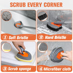 Eazer 4-in-1 Long-Handled Tub Scrubber-Versatile Bathroom Cleaning Brush with Shower Scrubber-Ideal Shower Cleaner Brush for Efficient Cleaning-Long Handle Scrub Brush for Shower, Tub, and Bathroom