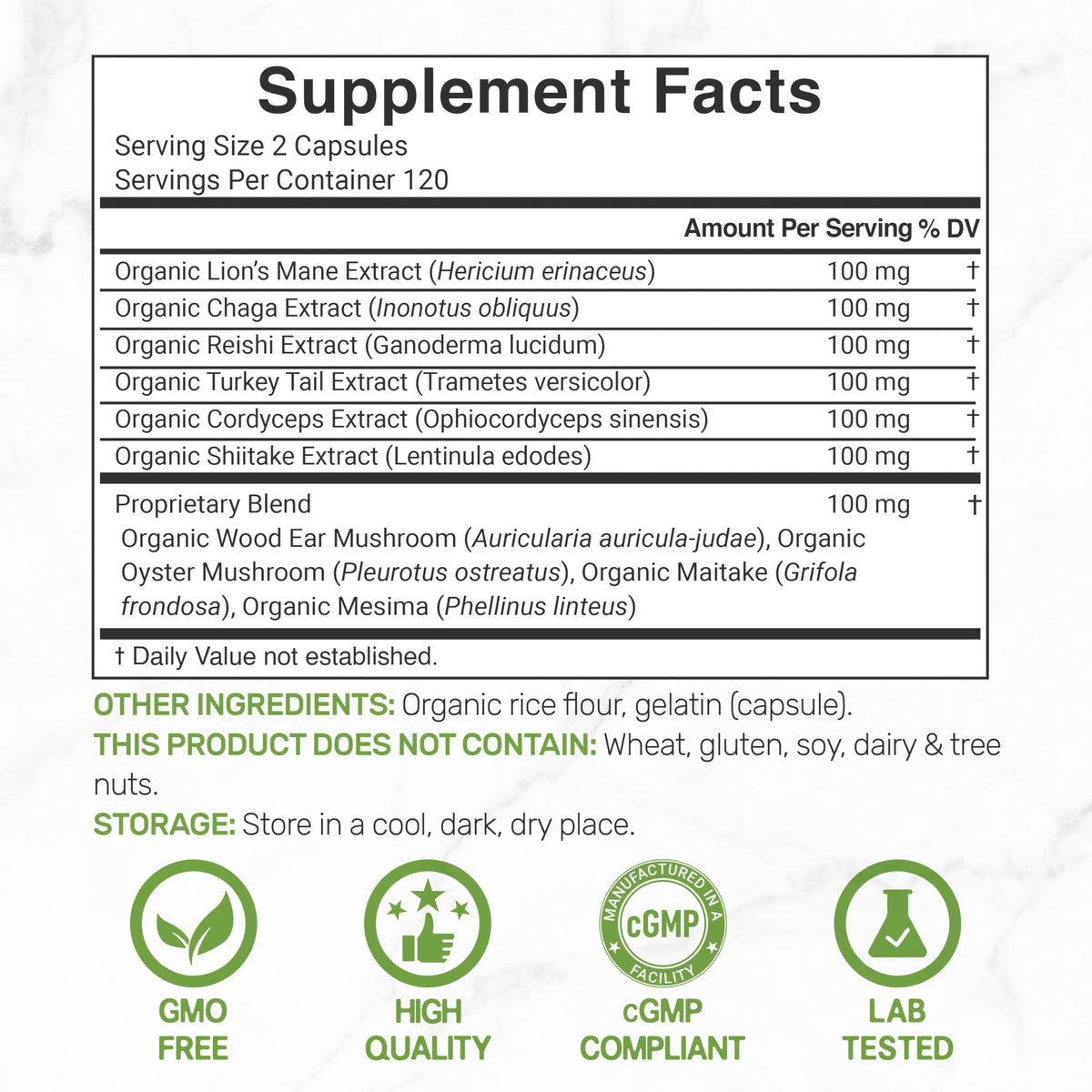 Organic 10-in-1 Mushroom Supplement, 240 Capsules – Lions Mane, Turkey Tail, Reishi, Cordyceps & More Mushroom Complex – Immune, Energy & Nootropic Brain Support – Non-GMO