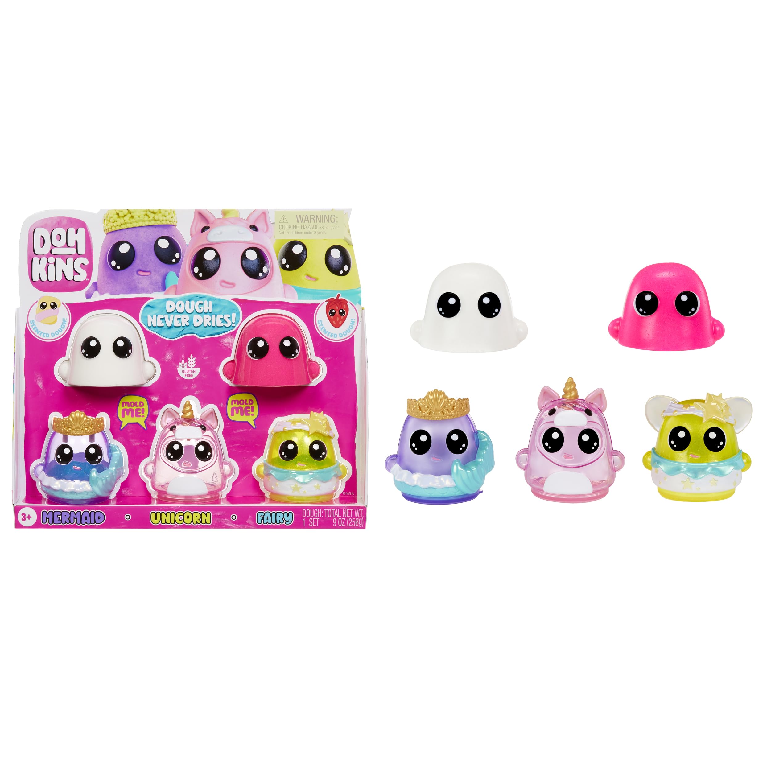 Buy now DohKins Fantasy Pack Characters, Mermaid, Unicorn, Fairy - Dough Never Dries, Ages 2+ at indiglob india