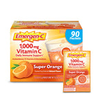Emergen-C 1000mg Vitamin C Immune Support Powder, Super Orange, 90 ct | B Vitamins for Energy, Zinc and Manganese, Vitamin D, Electrolytes, 3 Month Supply, Natural Flavor
