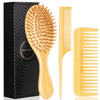 GAINWELL Hair Brush for Hair Growth, Bamboo Bristles Detangling Wooden Paddle Hair Brush for Massaging Scalp, All Hair Types Women Men Kids, Ergonomic Handle, Pointed Bristle