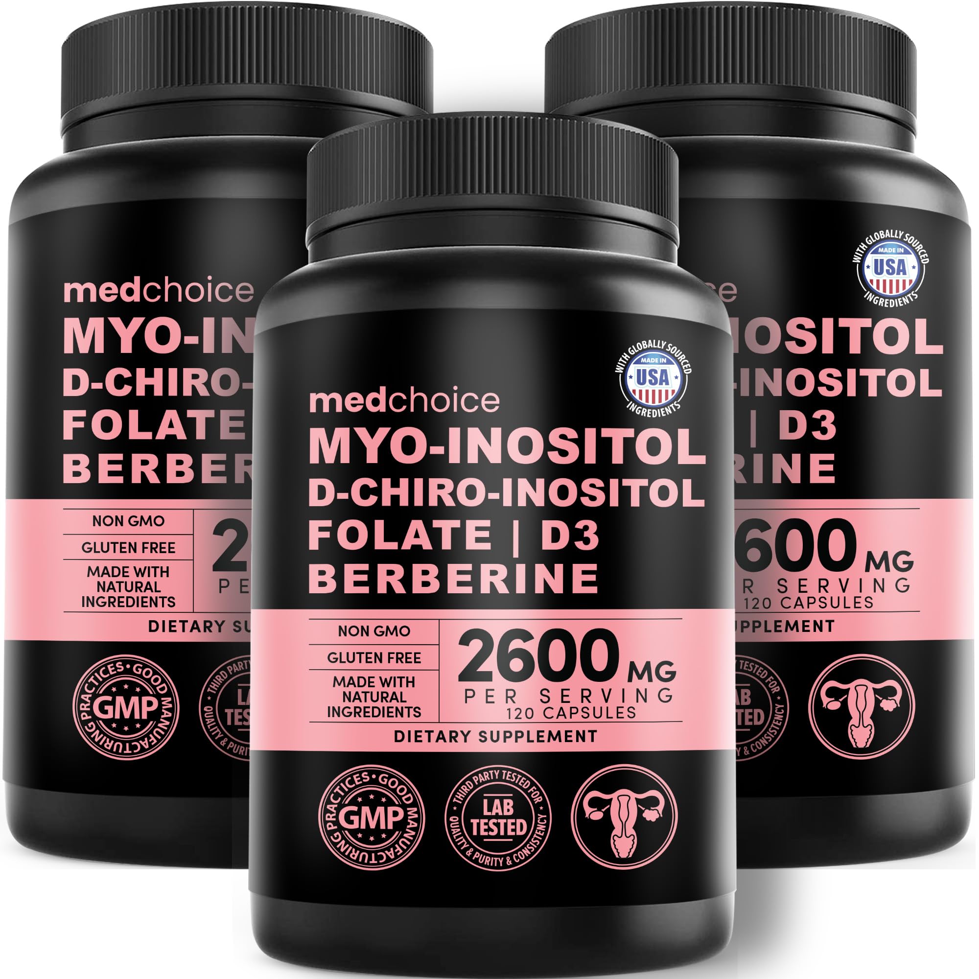 14-in-1 Women’s Inositol Complex Supplement – 40:1 Myo & D-Chiro Inositol with Folate, Vitamin D3, Zinc, Magnesium & Botanicals for Hormone & Feminine Wellness Support – (120 Capsules) (Pack of 2)