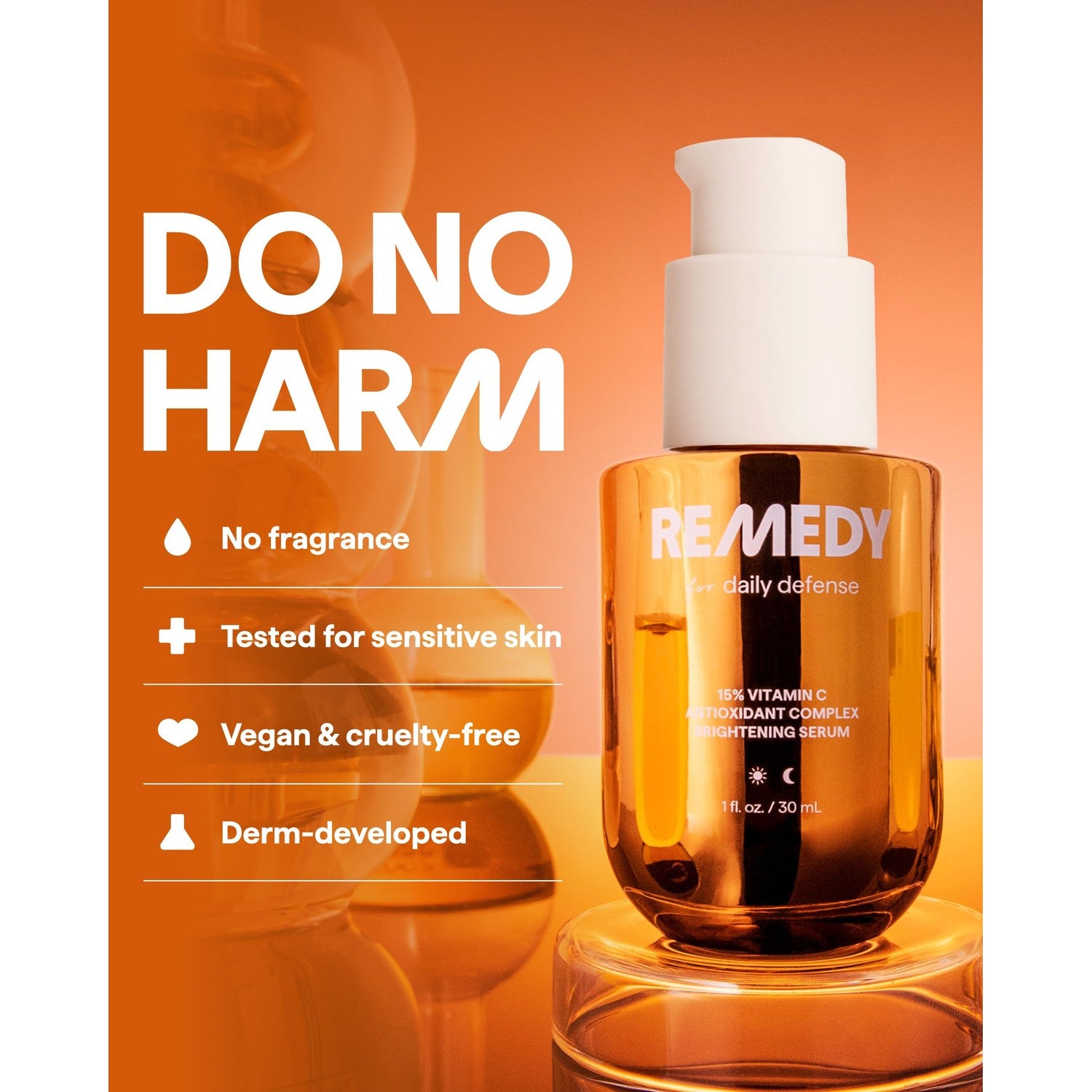 REMEDY for Daily Defense, 15% Vitamin C Complex Brightening Serum | Stabilized Vitamin C with Next-Gen Antioxidants, Ferulic Acid, Ectoin, Fragrance Free, By Dermatologist Dr. Shah, 1 fl oz
