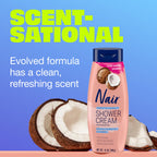 Nair Sensitive Shower Hair Removal Cream, Coconut Oil & Vitamin E, 12 Oz | Sensitive Skin Formula, Quick & Easy Body Hair Removal, Legs, Arms & Underarms, Smooth & Soft Skin