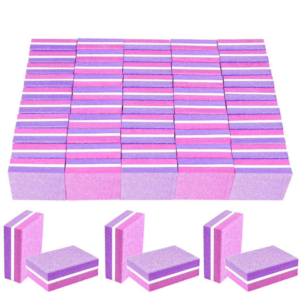 50 Pcs Sponge Nail Buffers,100/180 Grit Mini Nail Files,Mini Buffer Block Nail File for Acrylic & Natural Nails,Double-Sided Buffing Blocks for Manicure & Pedicure,Salon & Home Use(Pink-Purple)