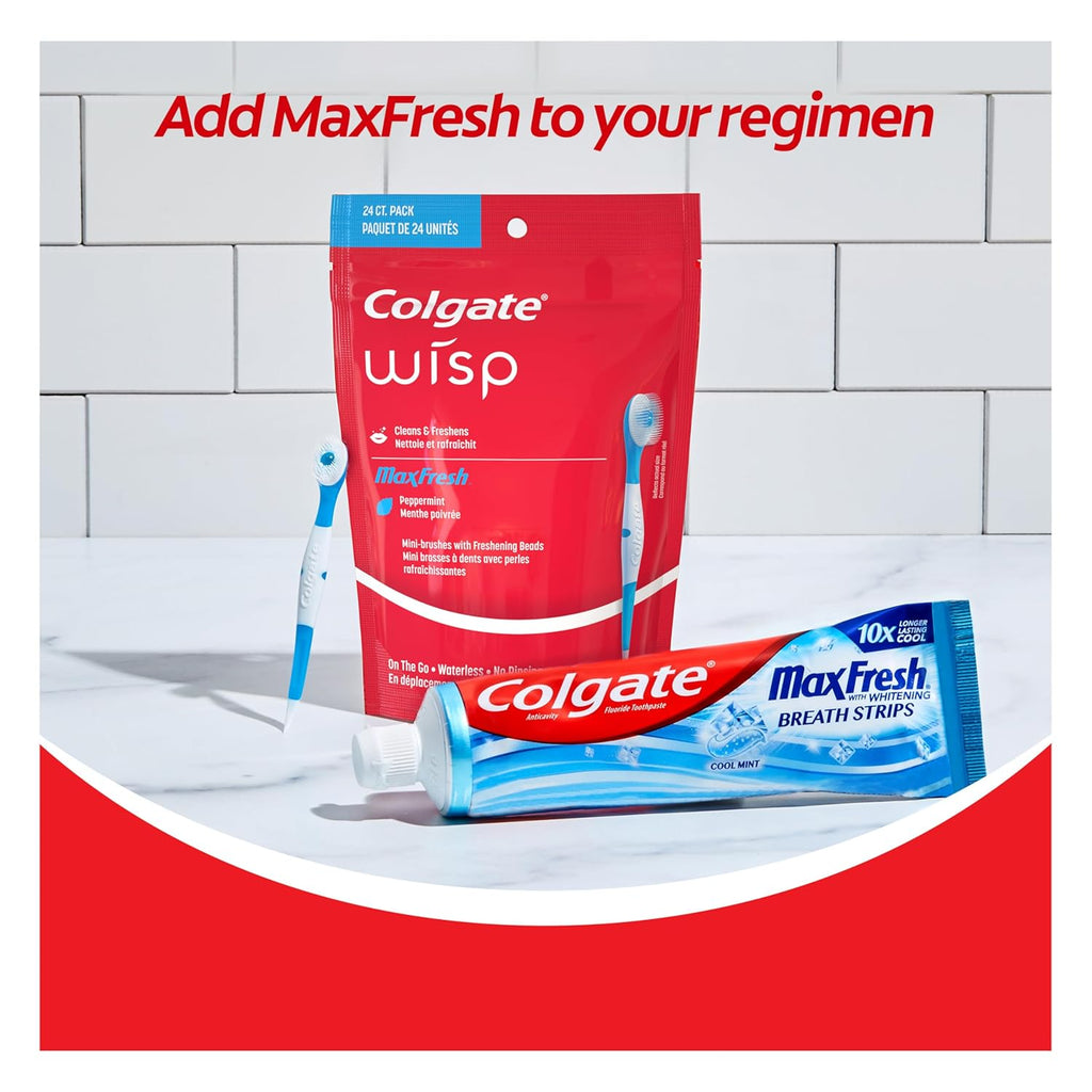 Buy now Colgate Max Fresh Wisp Disposable Mini Travel Toothbrushes, Peppermint, 24 Count (Pack of 4) at indiglob india