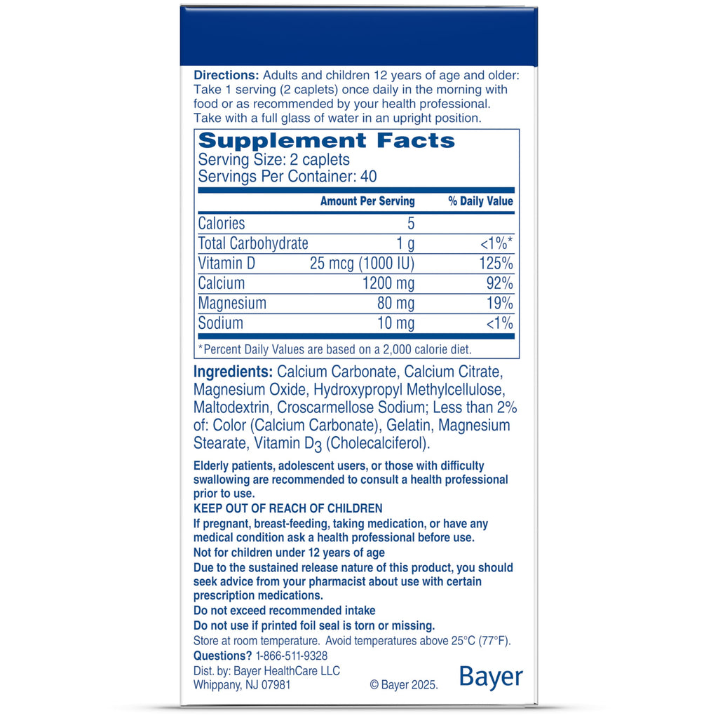 Citracal Slow Release- Calcium 1200 mg with Vitamin D3, Magnesium, Calcium Supplement, Bone Health Support, Take Once Daily Caplet, 80 Count
