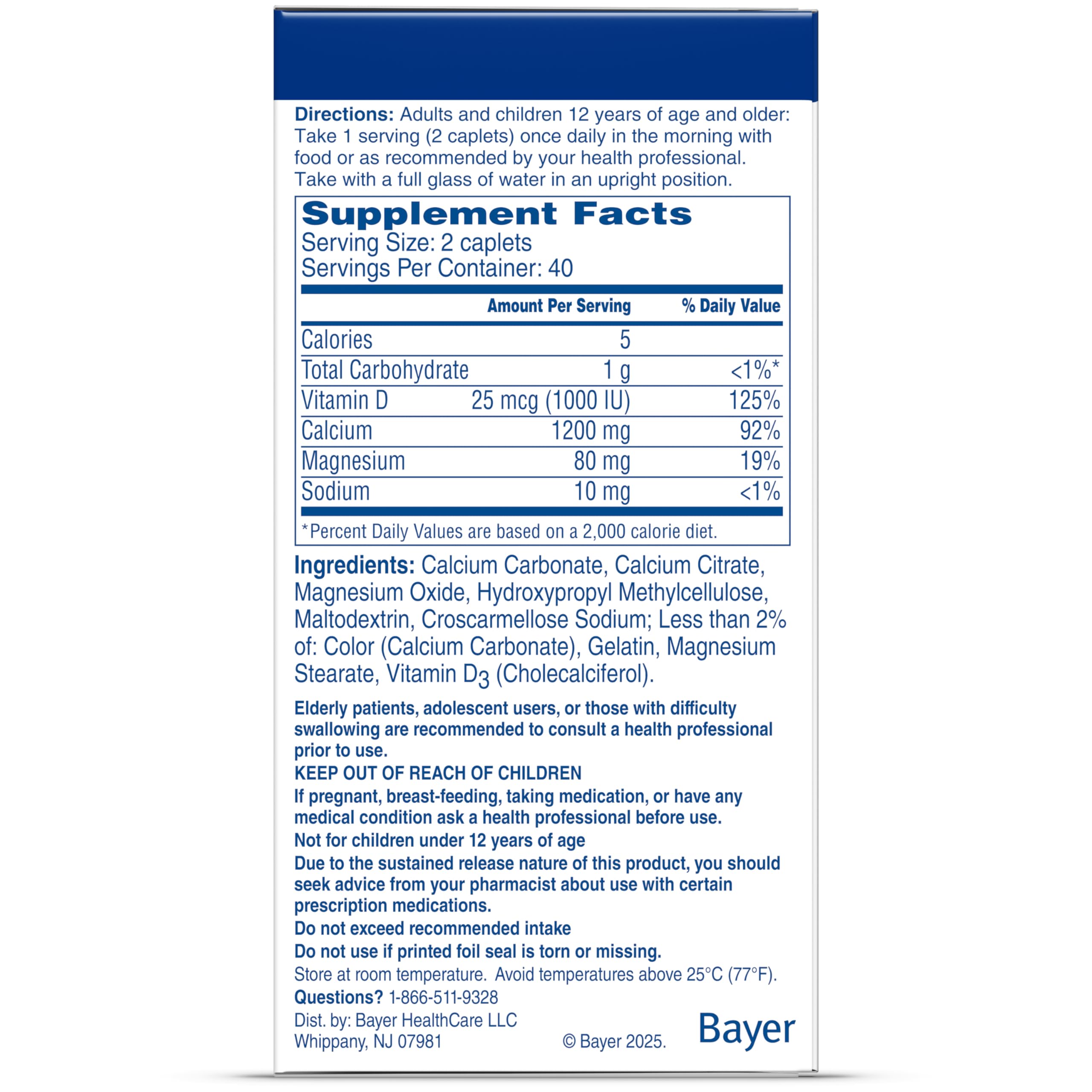 Citracal Slow Release- Calcium 1200 mg with Vitamin D3, Magnesium, Calcium Supplement, Bone Health Support, Take Once Daily Caplet, 80 Count