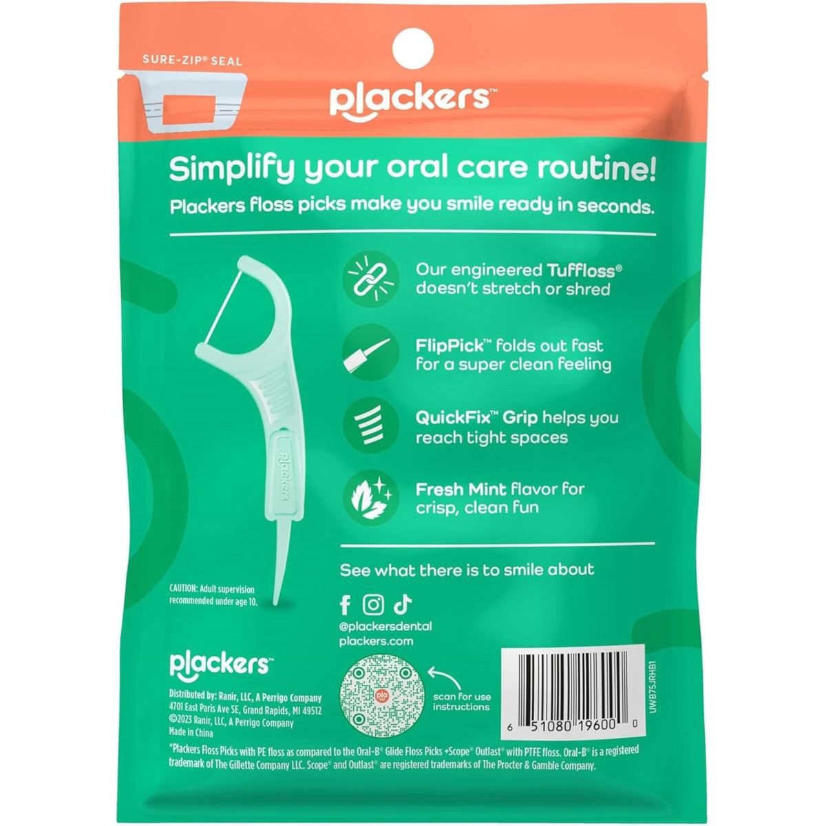 PLACKERS Micro Mint Freshens Breath, Dental Flossers Mint 90 Each