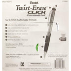 Pentel Twist-Erase Click Mechanical Pencils 0.7mm, HB #2, School Supplies, Teacher Supplies, Drawing Sketching pencils, Assorted Barrel Colors- 6 Mechanical Pencils, 6 Erasers, 3 Tubes of Lead Refills
