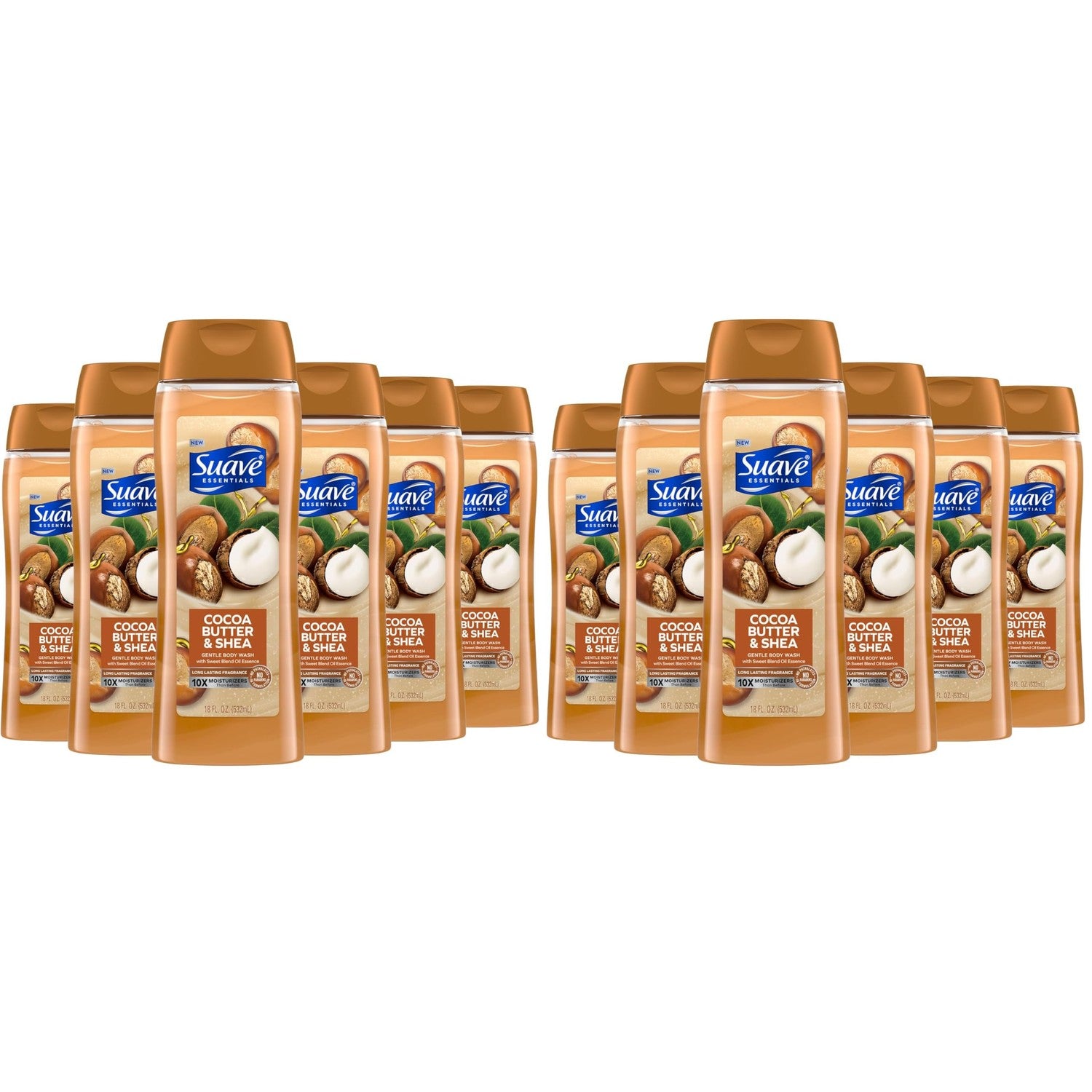 Suave Moisturizing Body Wash, Cocoa Butter and Shea with Vitamin E Extract, No Parabens, No Phtahaltes, 18 Oz (Pack of 12)