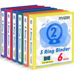 PANDRI 6 Pack 2-inch 3 Ring Binders with 2 Interior Pockets, 6 Colors