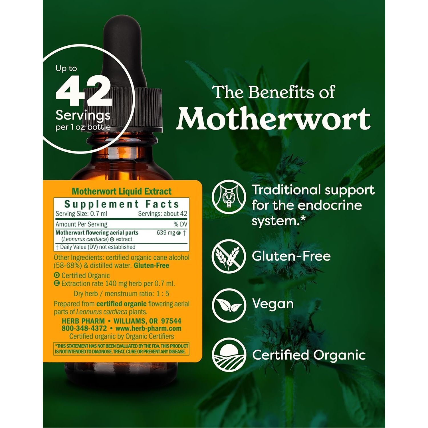 Buy now Herb Pharm Certified Organic Motherwort Liquid Extract for Endocrine System Support - 1 Ounce at indiglob india