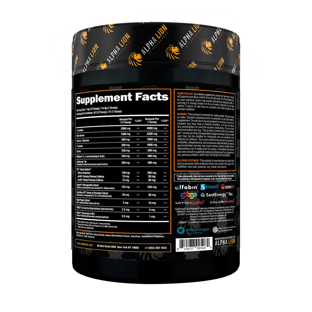 ALPHA LION Superhuman Burn, 2 in 1 Metabolism Booster Pre Workout and Men's Thermogenic Fat Burner, Sour Gummy Bear (Hulk Juice), Package Varies