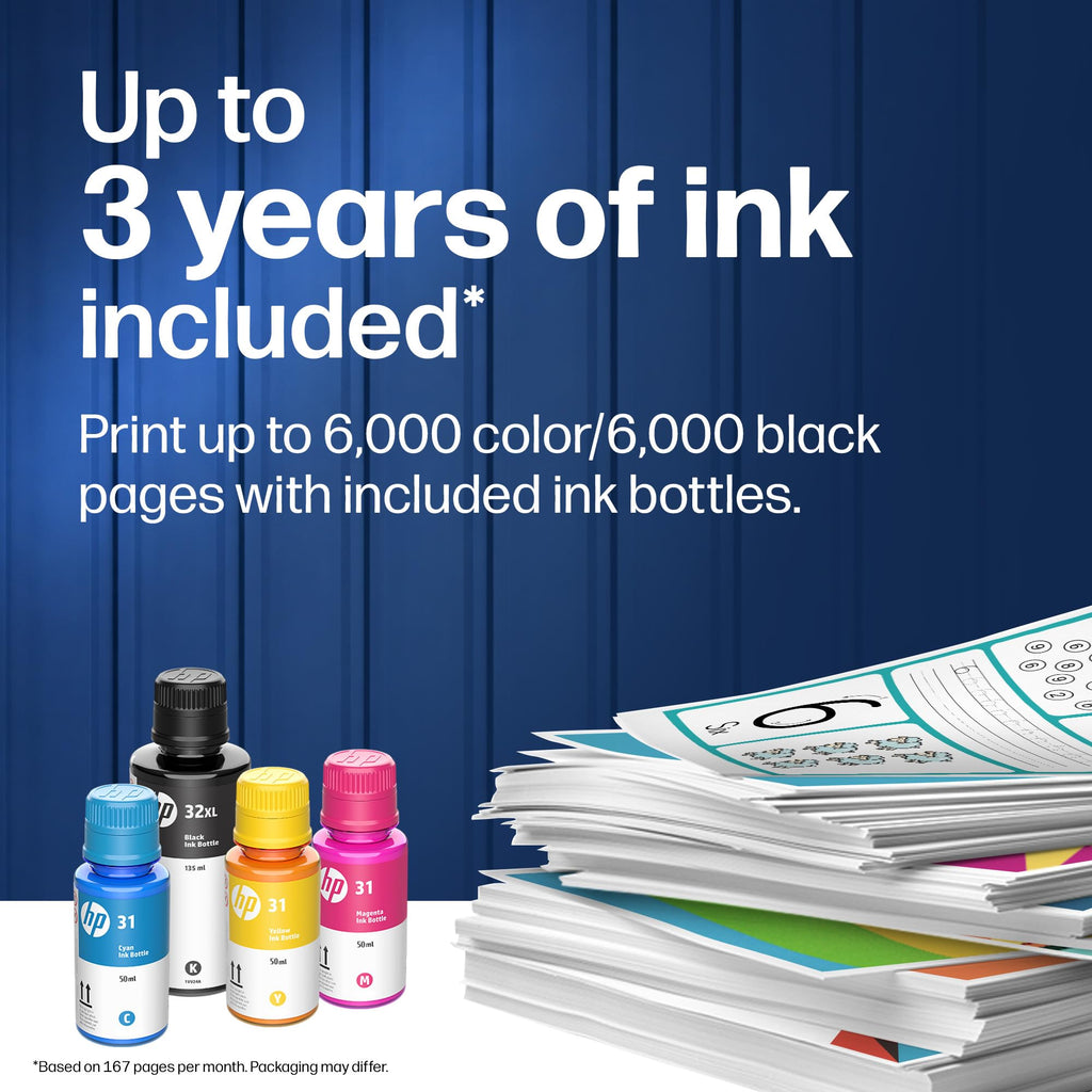 HP Smart Tank 5003 Wireless All-in-One Ink Tank Printer, Scanner, Copier with up to 3 Years of Ink Included, Best-for-Home, Cartridge-Free Refillable, AI-Capable (9B2D3A)