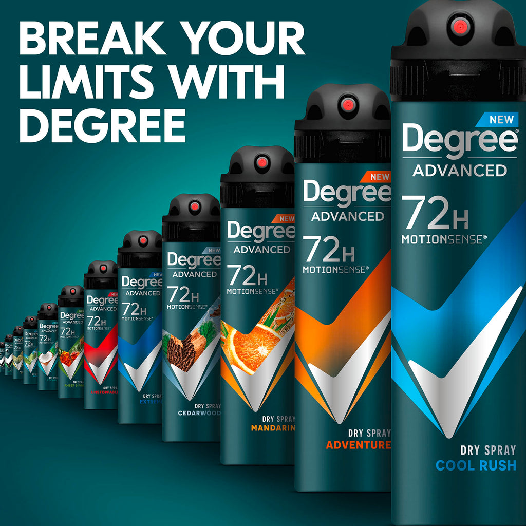 Degree Antiperspirant Deodorant Dry Spray Cool Rush 3.8 oz 3 Count | 72-Hour Sweat and Odor Protection For Men With Body Heat Activated® Technology