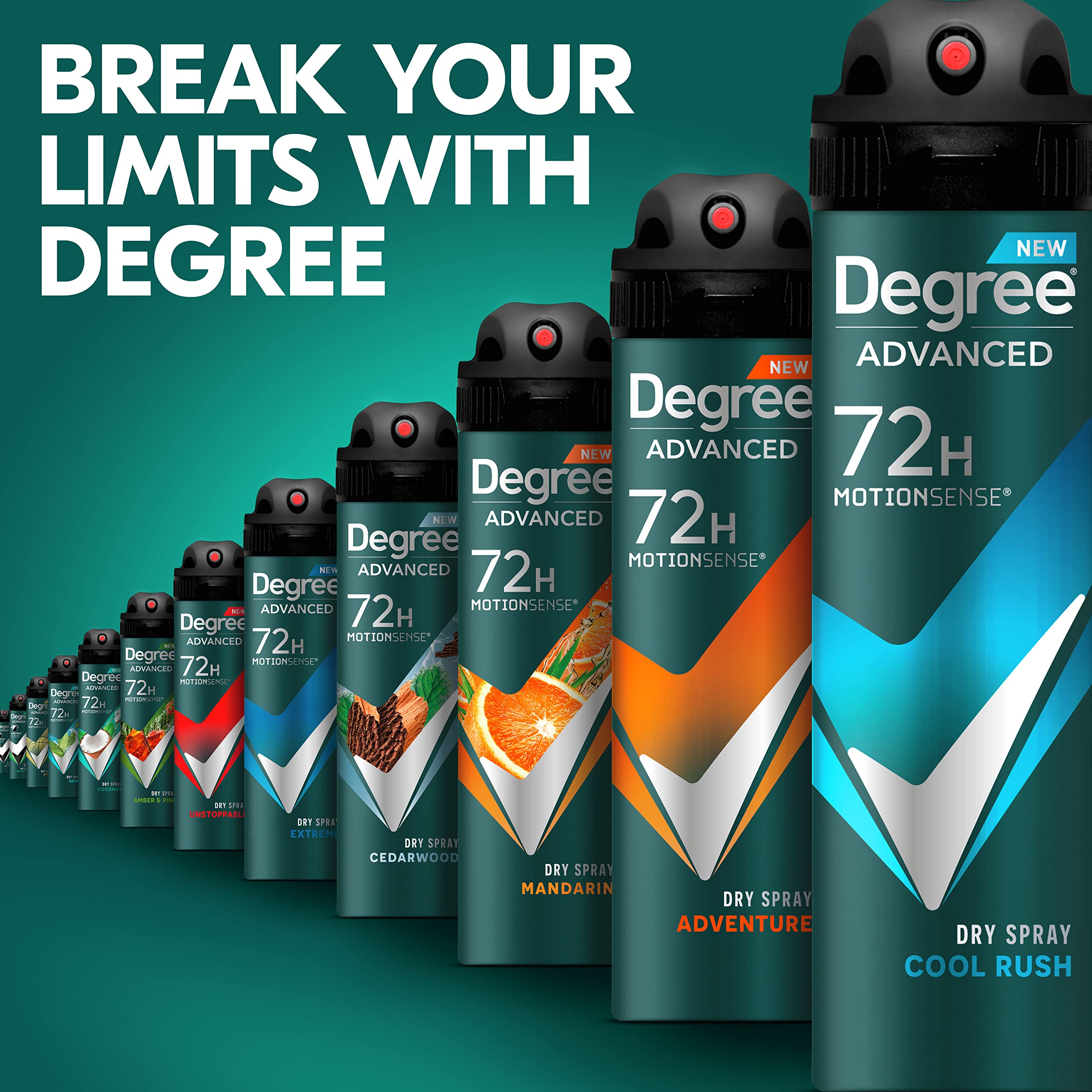 Degree Antiperspirant Deodorant Dry Spray Cool Rush 3.8 oz 3 Count | 72-Hour Sweat and Odor Protection For Men With Body Heat Activated® Technology